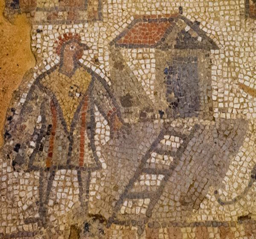 mosaic man with a chicken head