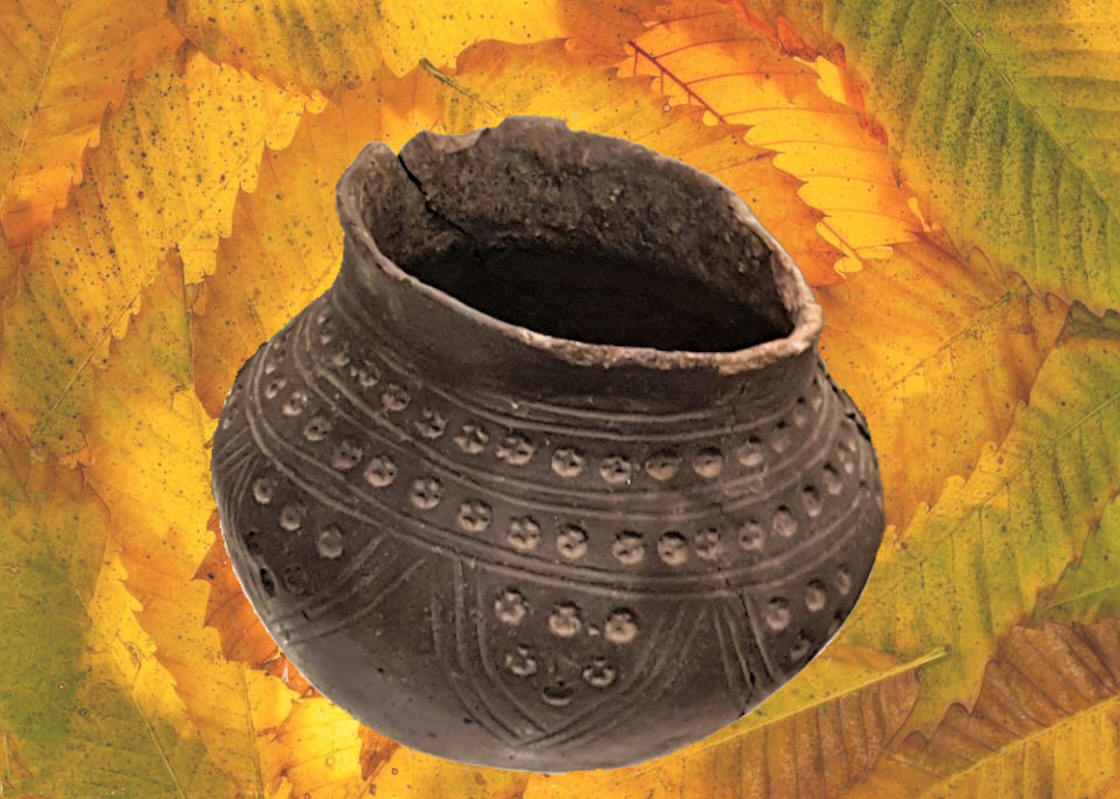 pot decorated leaf
